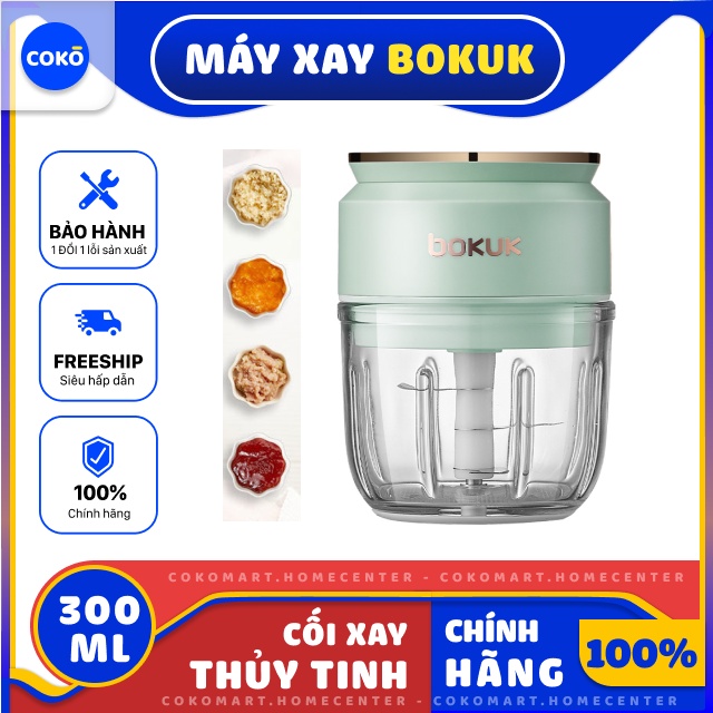 Máy Xay Đa Năng, Máy Xay Tỏi Ớt Mini Cầm Tay Chất Liệu Thủy Tinh 300ML,Thương Hiệu BoKuk Chính Hãng Hàn Quốc