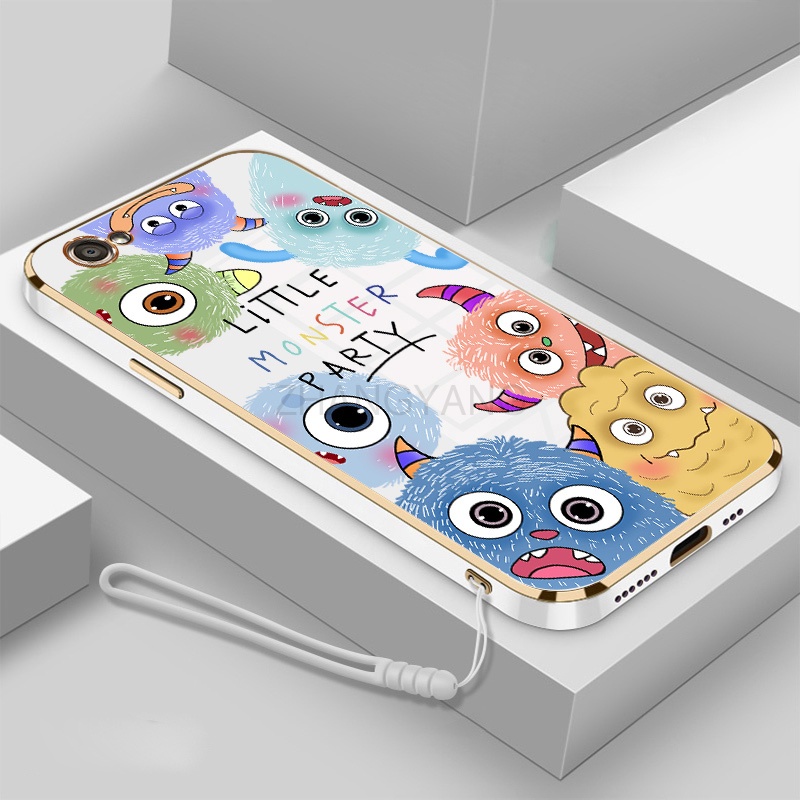 Ốp Điện Thoại silicone TPU Mềm Mạ Điện Họa Tiết Quái Vật Nhỏ Có Dây Đeo Cho oppo f1s a83
