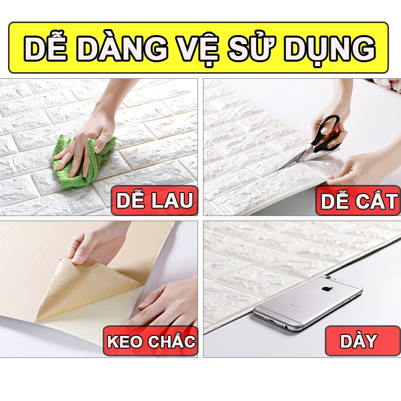 [COMBO 6] Xốp dán tường giả gạch 3D - Giấy dán tường cao cấp - Khổ lớn 70x77cm DG01