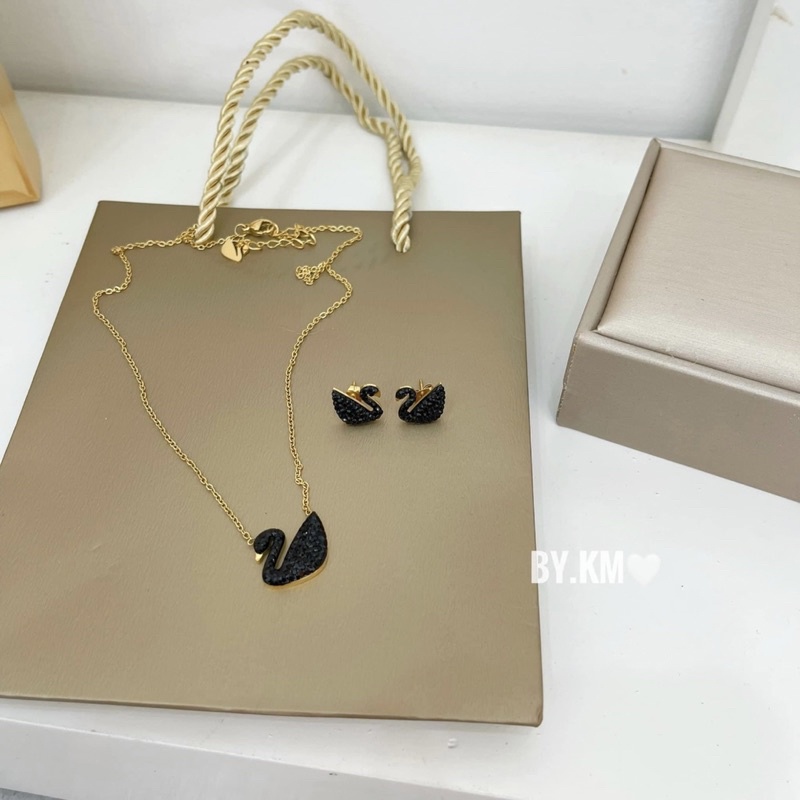 Set dây chuyền khuyên tai thiên nga đen Titan cao cấp siêu hot