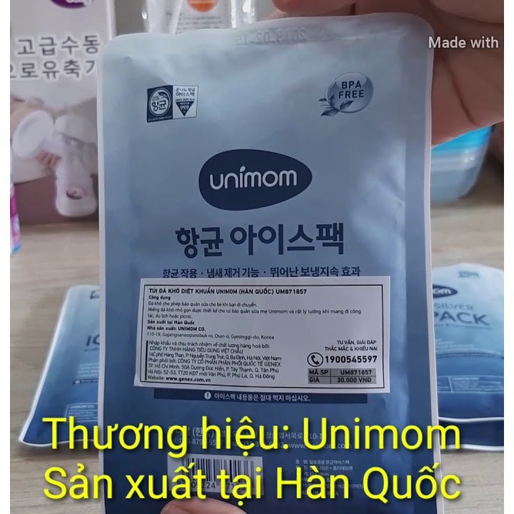 (Made in Korea) Túi đá khô diệt khuẩn giữ lạnh sữa Unimom UM871857