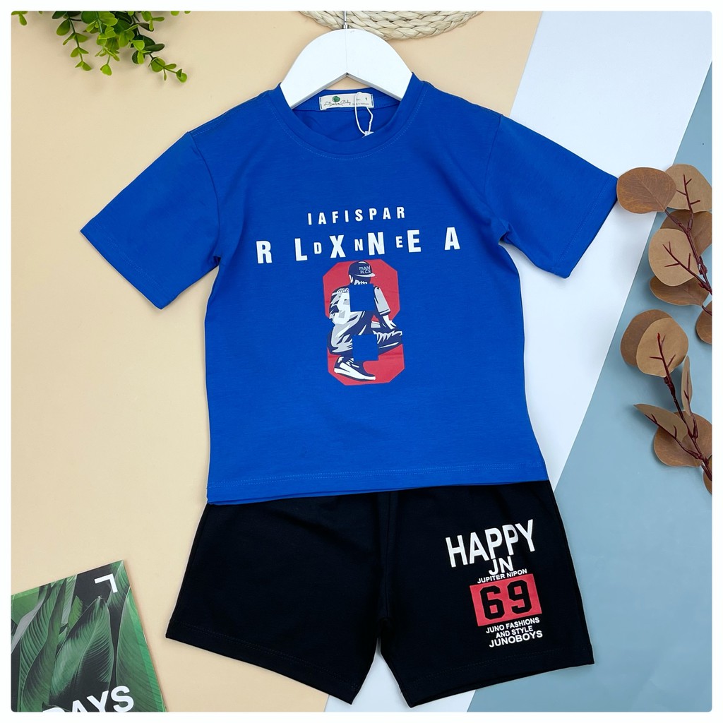 bộ thu cộc tay, quần đùi bé trai in hình số 8 size 9-14T, cho bạn 25-42kg. Chất cotton 4 chiều đanh chất, lên form chuẩn