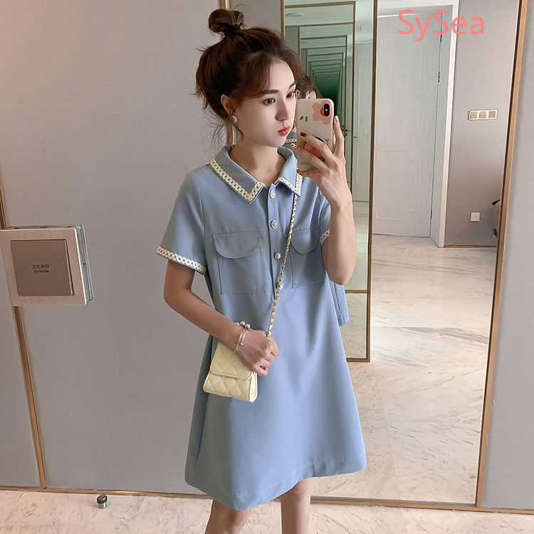 Đầm midi ngắn tay phối nút ngọc trai thời trang mùa hè cho nữ