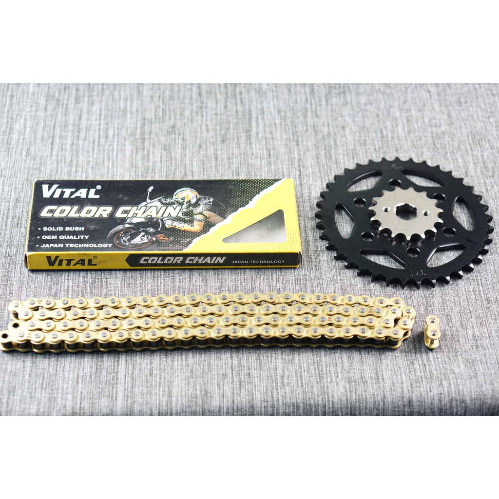 Nhông sên dĩa Benelli 125/ 150/ 175 /NTN 125 SÊN VÀNG 9 ly hiệu VITAL - NSD, xích đĩa tải chính hãng Thái Lan