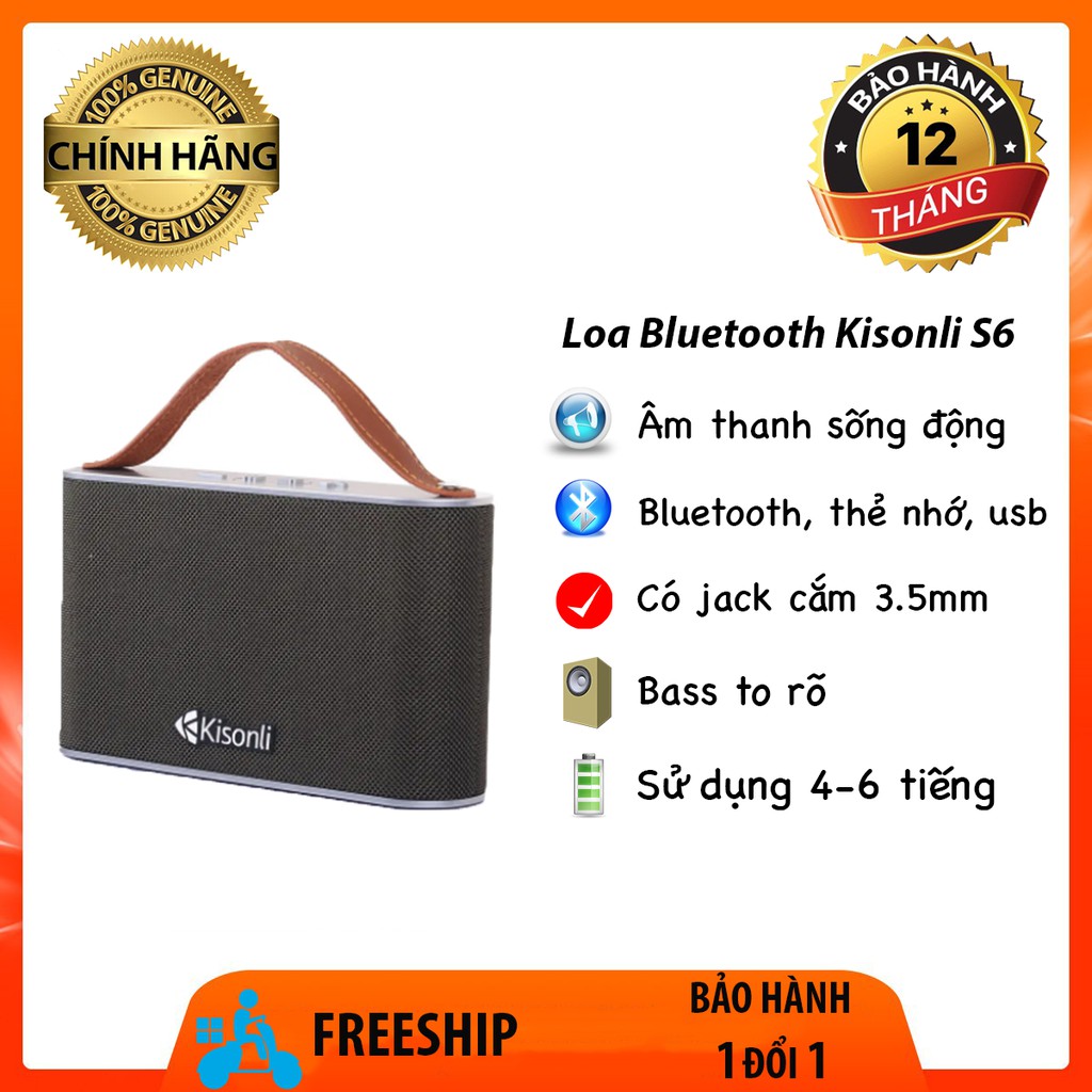 Loa Bluetooth Kisonli S6 loa không dây chất lượng âm thanh suất xắc nghe rõ trong kết nối xa có quai xách jack 3.5mm