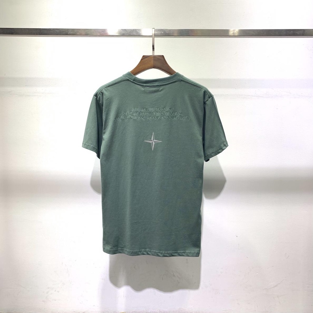 Áo Thun Tay Ngắn Cổ Tròn Thêu Chữ Logo Stone ISLAND Màu Phản Quang Trẻ Trung