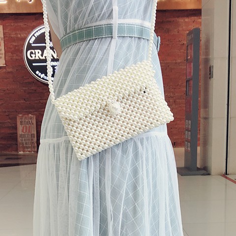 Pearl Bag Female Diy Version Pure Hand-Woven Messenger Bag Ins 百家 复 复迷 迷网 红 红 单 女 女 女
