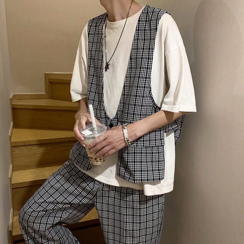 Bộ Áo Vest + Quần Dài Phong Cách Hàn Quốc Thời Trang Mùa Hè Cho Nam Cỡ M-2XL