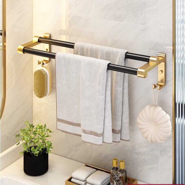 Kệ để đồ dùng phòng tắm gắn tường MEIDOO dán hoặc khoan thiết kế màu vàng đen sang trọng cho phòng tắm nhà bạn