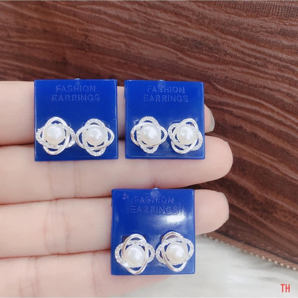 bông tai bạc , đính hạt ngọc cap cấp , bạc nguyên chất