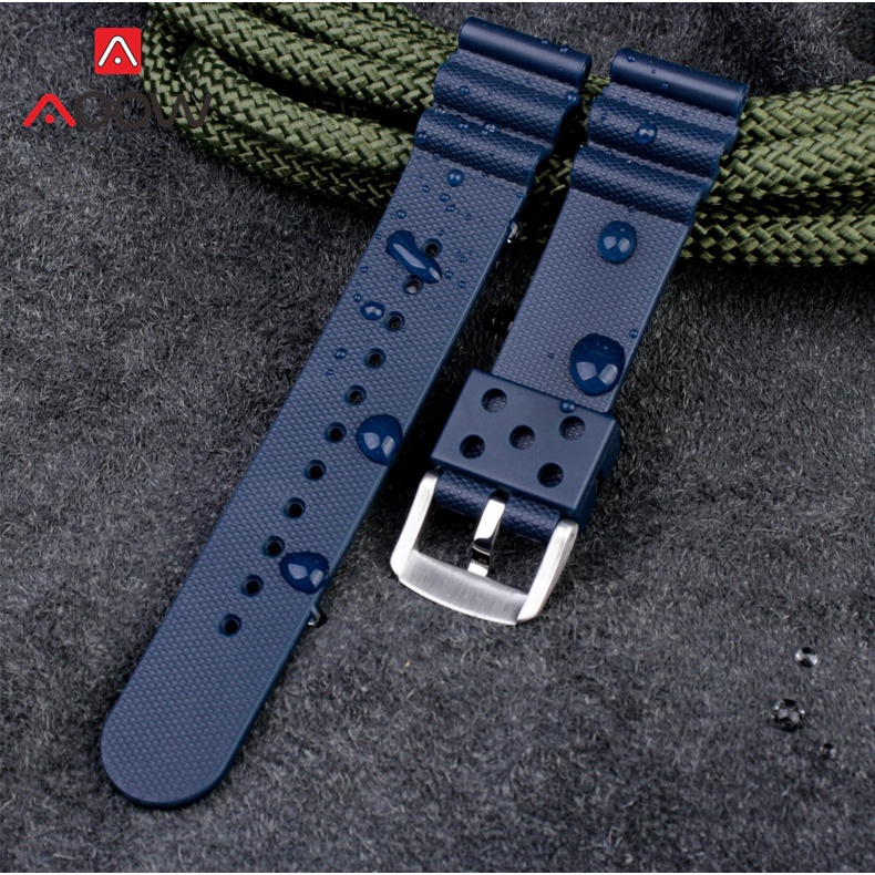 Dây Đeo Đồng Hồ Thể Thao Bằng Cao Su Silicone Màu Đen 20mm 22mm Chống Nước