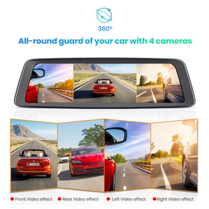 Camera hành trình gương cao cấp Thương hiệu Whexune V9 Plus, tích hợp 4 camera, wifi, GPS