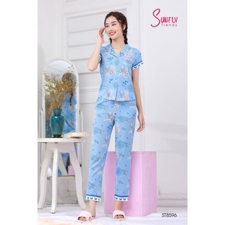 ST8596 BỘ PIJAMAS LỤA ÁO CỘC QUẦN DÀI