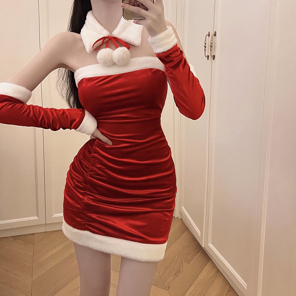 Đầm Ôm Dáng Phối Lông Xù Xinh Xắn Theo Phong Cách Thu Đông 2022 Dành Cho Nữ