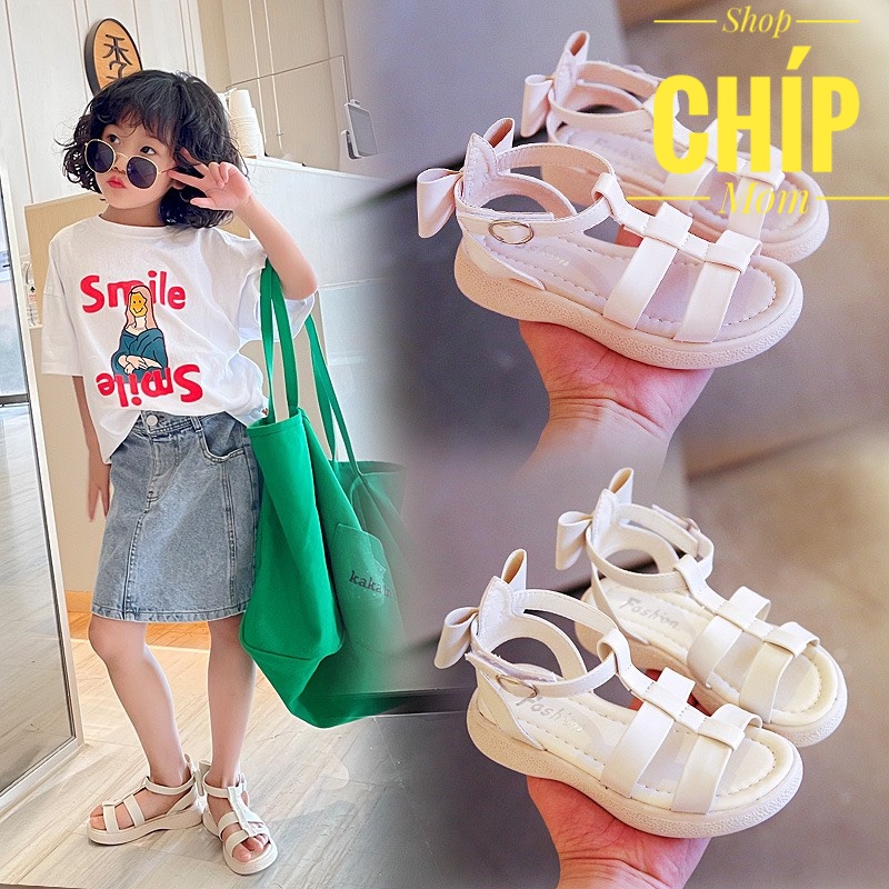 sandal bé gái dép quai hậu chiến binh cho bé đi hoặc da mềm PU đế dẻo êm chân nơ xinh xắn siêu điệu QCCC full hộp  XJS26