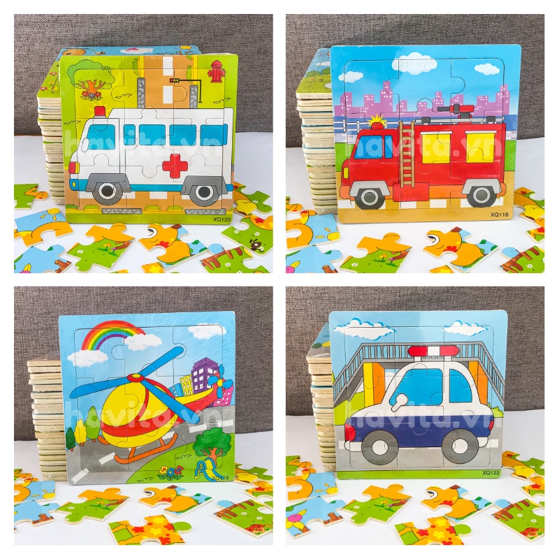 Combo 5 tranh ghép hình 9 miếng cho bé, đồ chơi thông minh ghép hình cho bé, size to 15x15Cm