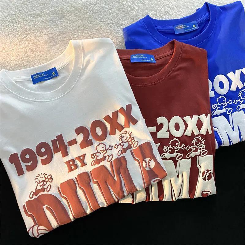 Áo Thun 100% Cotton Nguyên Chất Tay Ngắn Màu Đỏ Rượu Vang Phong Cách Đường Phố Mới Dành Cho Cặp Đôi