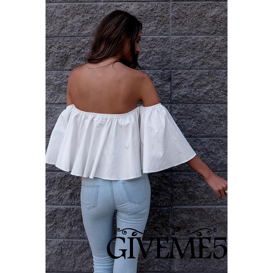 Áo lửng trễ vai viền xếp nếp gợi cảm cho nữ