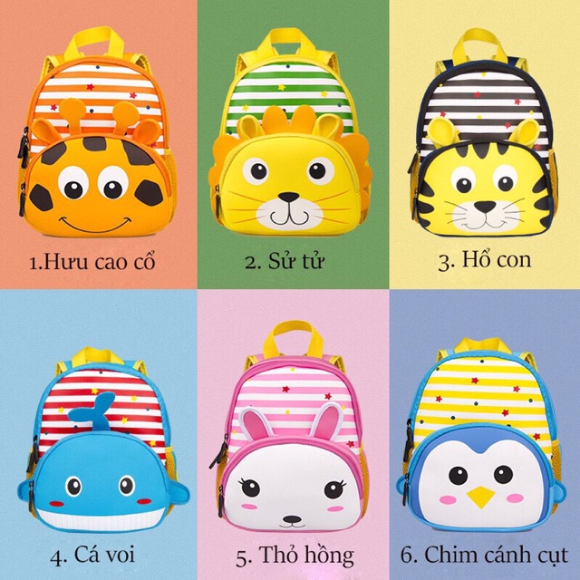 Balo Cho Bé Mẫu Giáo Mầm Non TOCHANG 🌟FREE SHIP🌟Balo Trẻ Em Bé Trai Bé Gái Hình Động Vật Nghộ Nghĩnh Chống Thấm Nước.