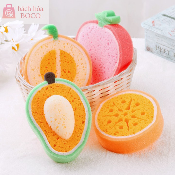 Combo 5 miếng rửa chén mút xốp trái cây chống trầy nồi chảo, tạo bọt xà phòng, nhiều hình giao ngẫu nhiên