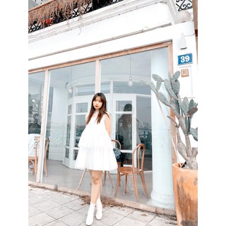 Modesty - Váy 2 tầng bèo lưới trắng Tulle Dress