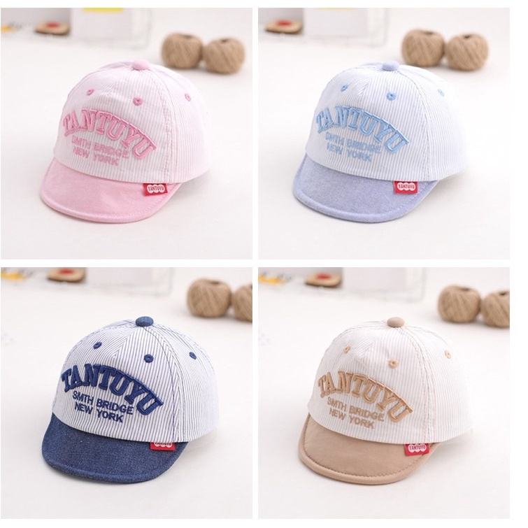 Mũ lưỡi trai cho bé  kẻ sọc thêu chữ thời trang phong cách hàn quốc cho bé 3-12 tháng