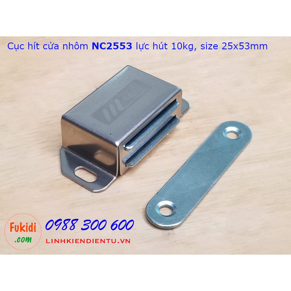 Cục Hít Cửa Nhôm, Nam Châm Hít Cửa Tủ Nc2553, Lực Hút 10Kg, Vỏ Inox Kích Thước 25X53Mm