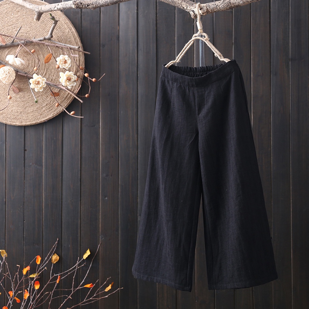 Quần Dài Lưng Cao Ống Rộng Vải Lanh Cotton Mỏng Thời Trang Cao Cấp Cho Nữ
