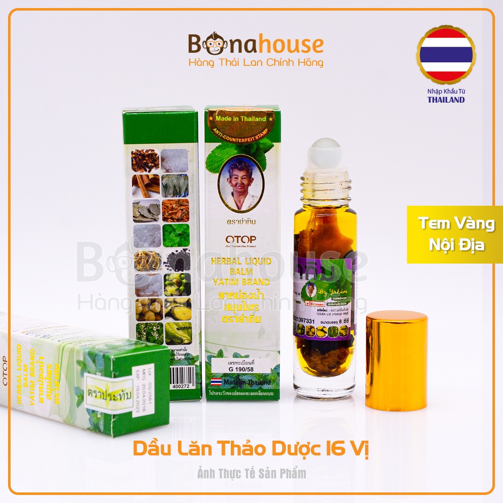 Dầu Nóng Ngâm 16 vị Thảo Dược Otop Yatim Brand Thái Lan 8ml
