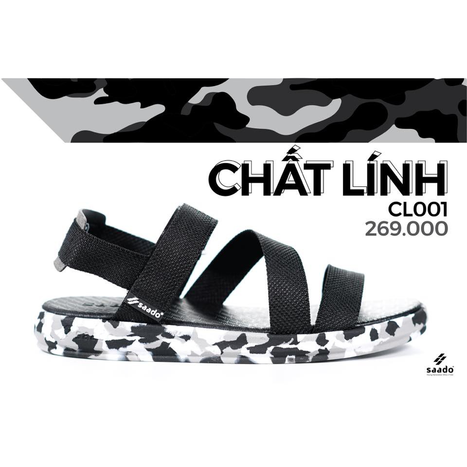 Dép sandal nam nữ SAADO camo đen lính đi học, đi chơi [HÀNG CHÍNH HÃNG]