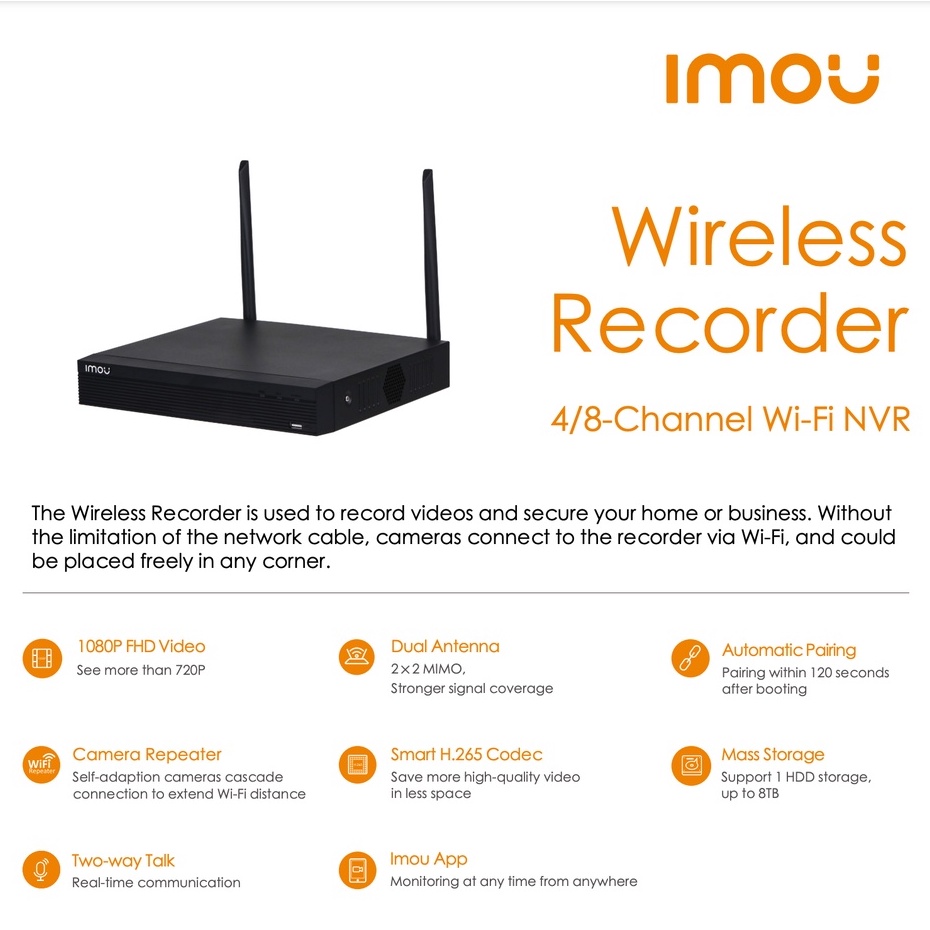 Đầu ghi hình Camera wifi IMOU bản 4 và 8 Kênh NVR1104HS/NVR1108HS, hỗ trợ độ phân giải cao 2MP/4MP, dễ dàng cài đặt