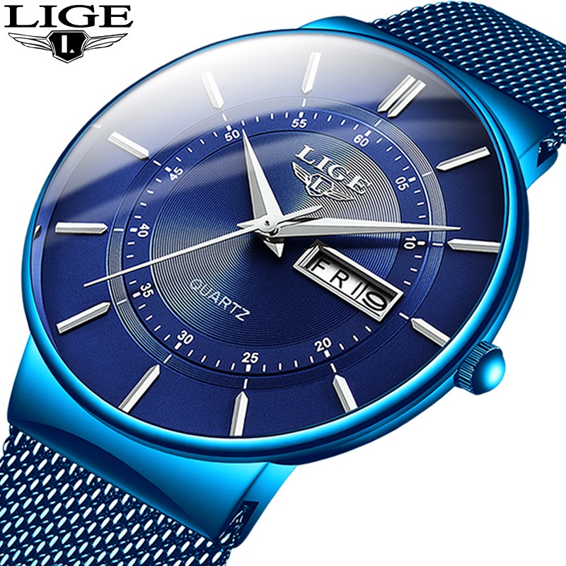 Đồng hồ thạch anh LIGE cao cấp chống thấm nước hiển thị ngày thiết kế sang trọng cho nam nữ 