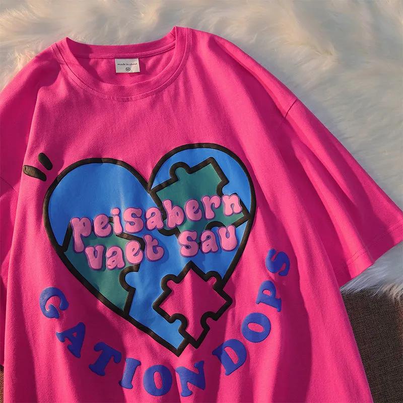 100% cotton Áo Thun Tay Ngắn In Hình Trái Tim Phong Cách Hàn Quốc Năng Động Thời Trang Mùa Hè 2023 Mới Cho Nữ