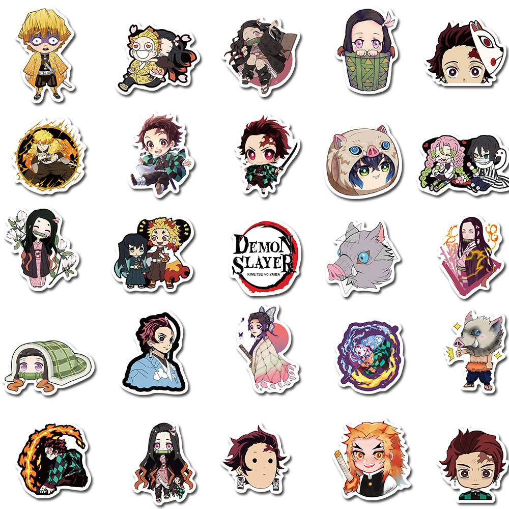 Set 50 sticker hình nhân vật Anime Demon Slayer: Kimetsu no Yaiba trang trí thủ công