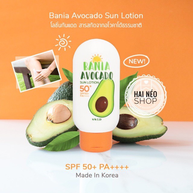 Kem chống nắng dưỡng da trắng mịn face &amp; body 2in1 SWLD BANIA AVOCADO SUN LOTION CREAM SPF50+/PA++++ 100ml (Hàn)