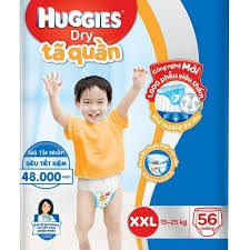 Tã quần Huggies Dry Pants gói cực đại size XXL,15-25kg, 56 miếng