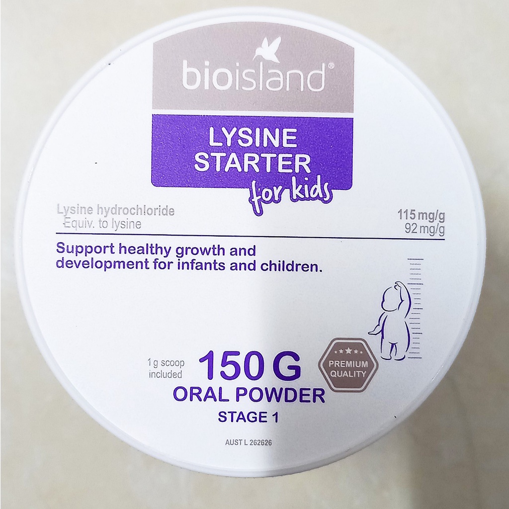 Bột uống Lysine starter lọ 150g (Bioisland Úc). Hỗ trợ phát triển chiều cao cho bé từ 6 tháng tuổi.