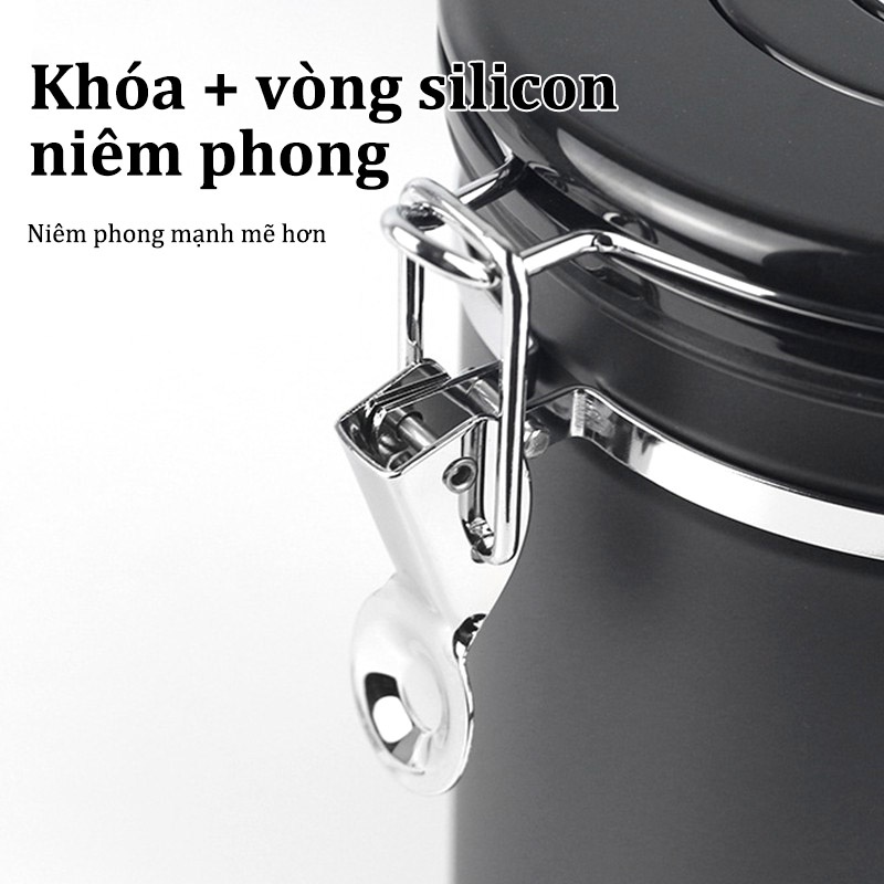 Hộp đựng cà phê Bằng Thép Không Gỉ Hộp đựng trà Hút chân không 1500ml 1800ml Kèm muỗng định lượng coffee can