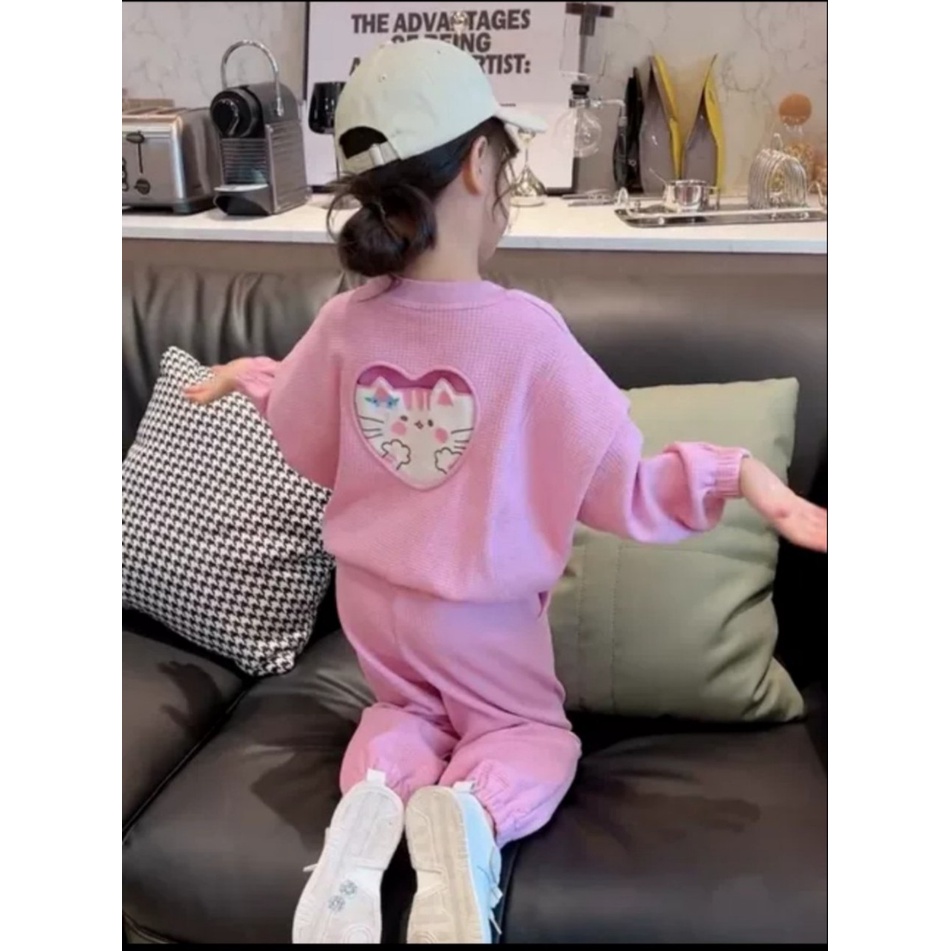 Bộ thu đông bé gái, bộ dài tay bé gái chất tổ ong loại 1 hoa len điểm nhấn cho bé