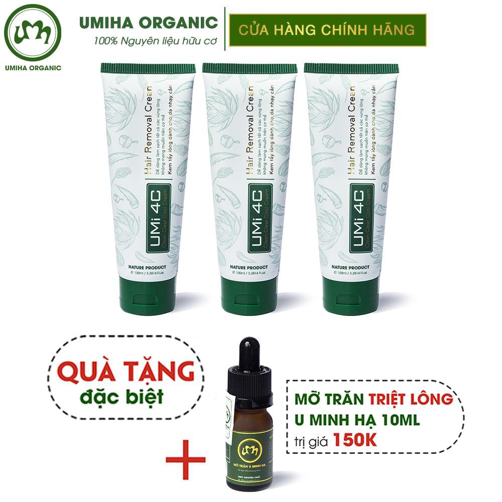 Combo 3 hộp Kem tẩy lông UMIHA (Umi 4C - 100ml x3) cho da nhạy cảm - Tặng Mỡ trăn triệt lông vĩnh viễn U Minh Hạ (10ml)