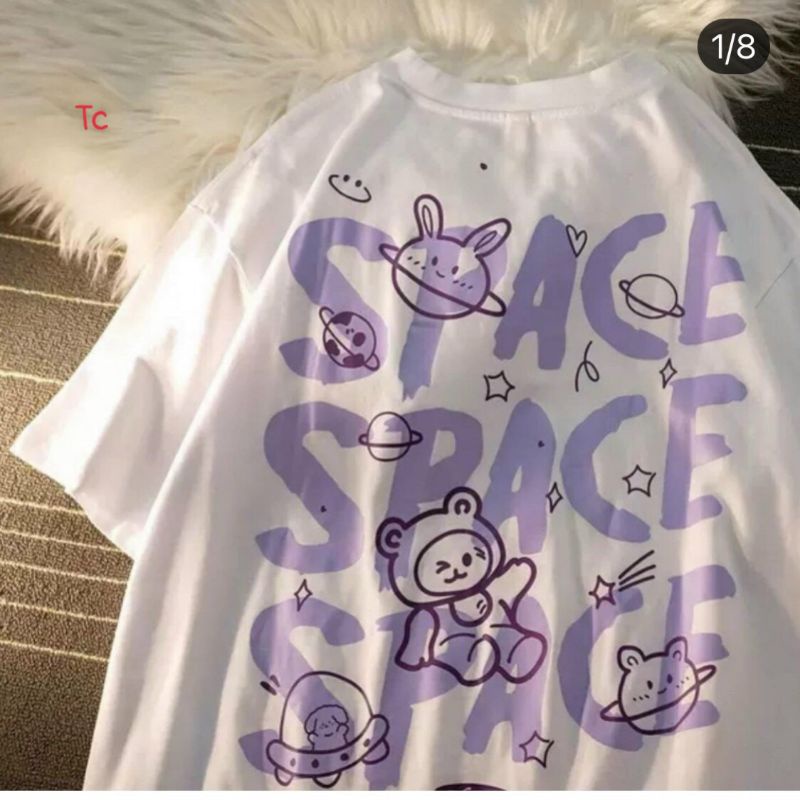 Áo Thun Tay Lỡ Unisex In Hình Gấu Thỏ Space , Áo Phông Form Rộng Nam Nữ (Kèm Ảnh Thật)