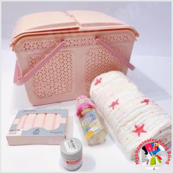 Giỏ đựng đồ sơ sinh cho mẹ và bé, tặng kèm 1 rổ Hàn Quốc nhỏ có nắp