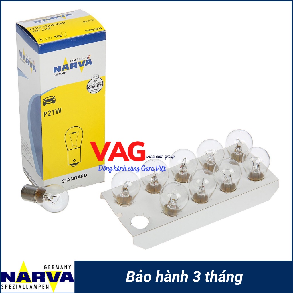 Bóng đèn phanh, đèn lùi, xi nhan chân cài P21W 12V chính hãng NARVA từ Đức