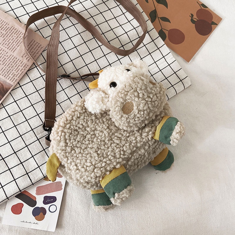 BEIBAOBAO   Túi đeo chéo bằng lông cừu họa tiết hoạt hình dễ thương cho bé gái