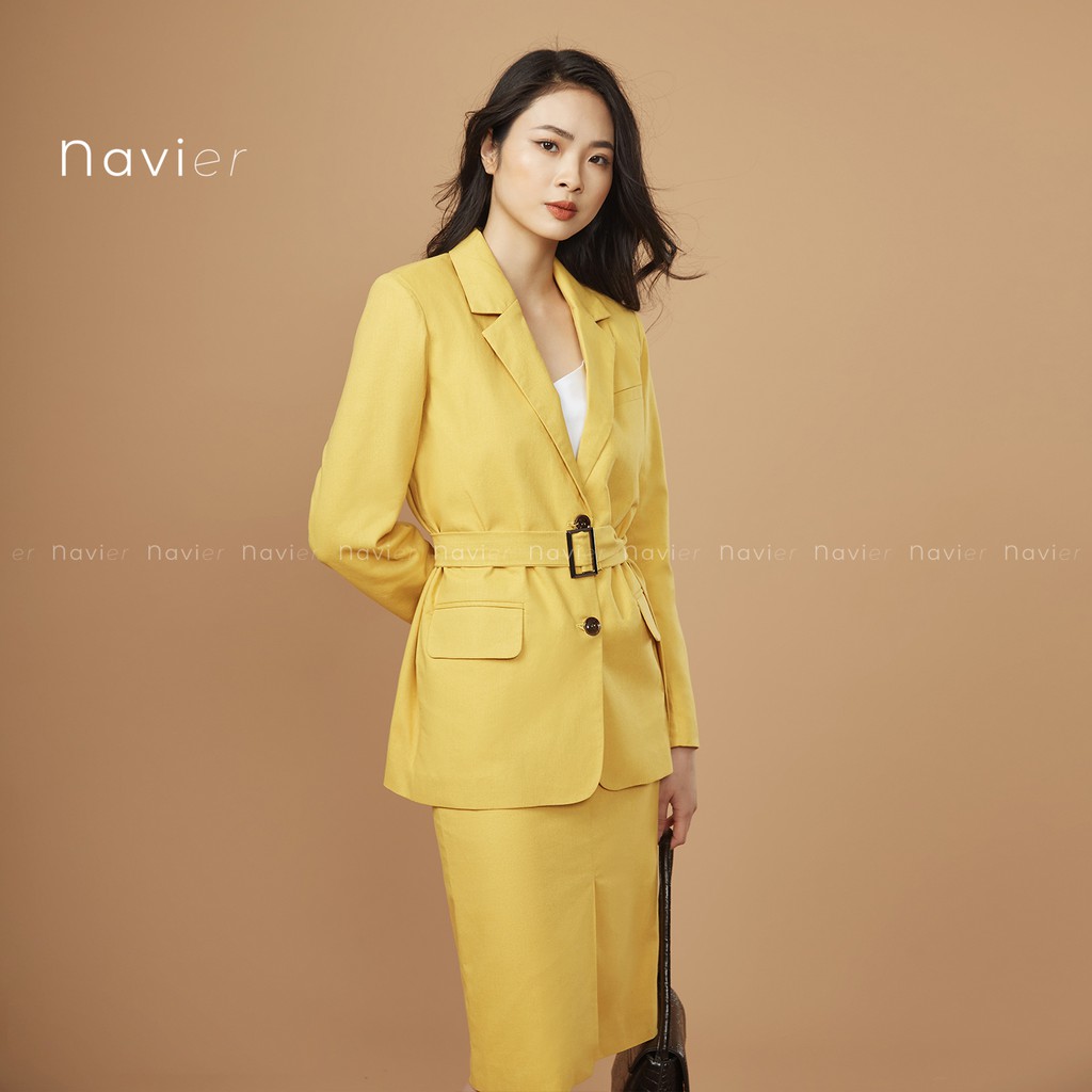 ÁO BLAZER NỮ HÀN QUỐC 2 LỚP DÁNG DÀI KÈM ĐAI NHIỀU MÀU - ÁO VEST NỮ CÔNG SỞ CAO CẤP LINEN VÉT B01 NAVIER