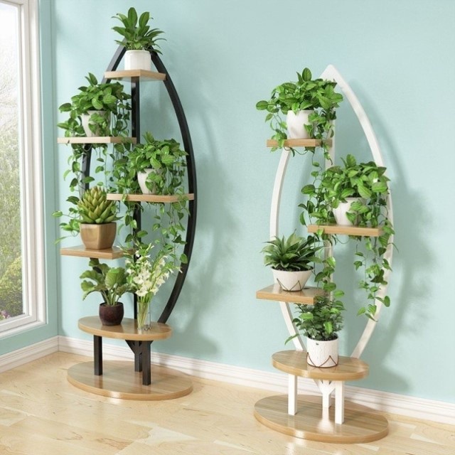 Kệ để cây cảnh, kệ hoa trang trí ban công phòng khách 4 tầng khung sắt đế gỗ xanh MDF cao cấp