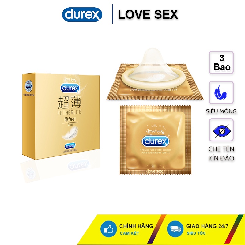 Bao cao su siêu mỏng, hương liệu thơm. Bao cao su Durex Fether Feel 3 bao.