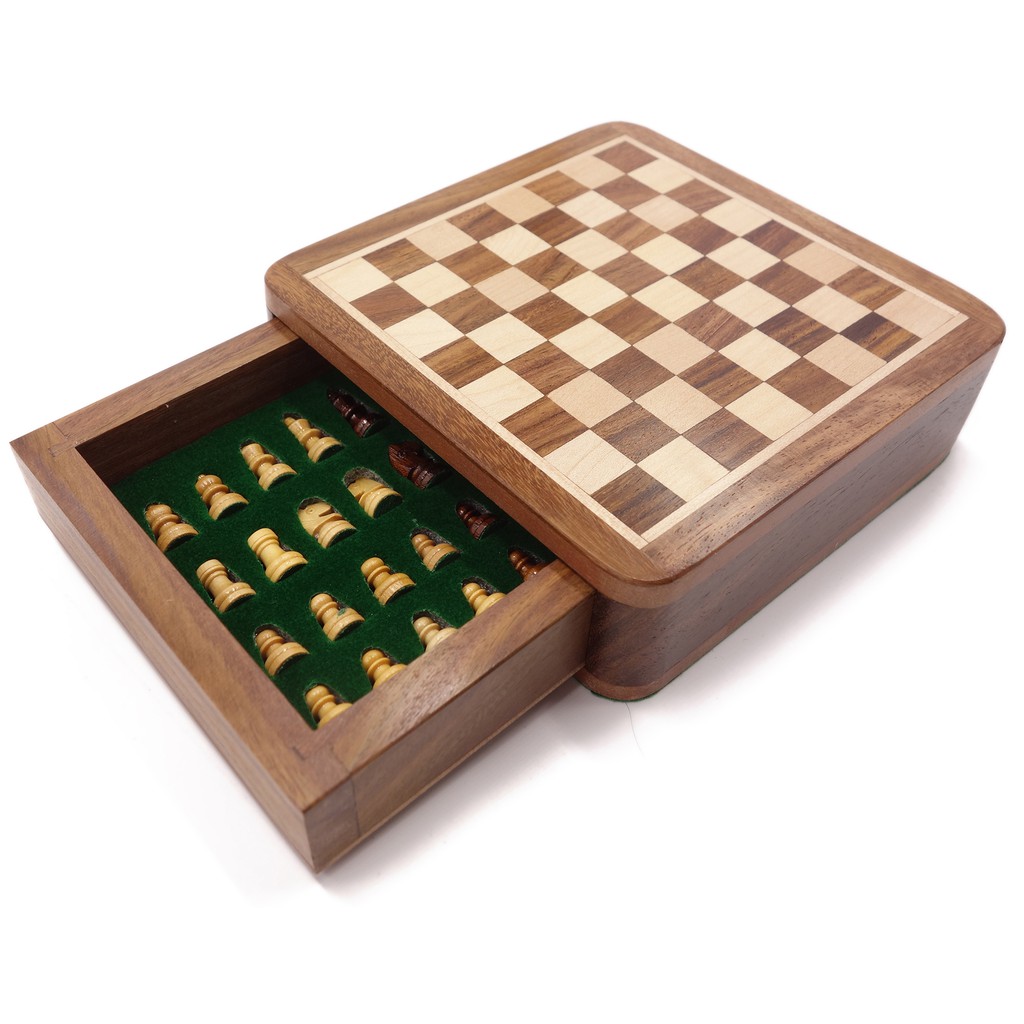Bộ cờ vua mini handmade bằng gỗ tự nhiên Indian Rosewood