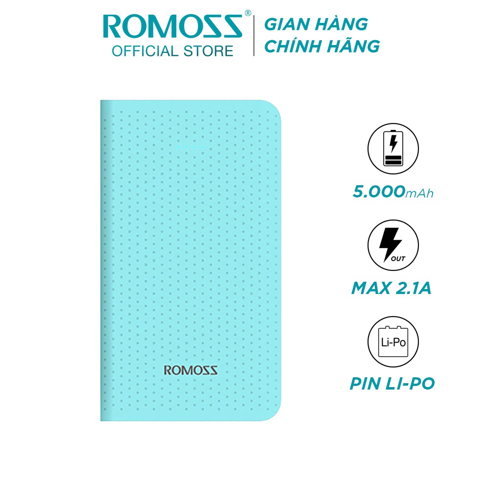 Pin sạc dự phòng 5.000mAh Romoss Sense mini (Xanh) - Hãng phân phối chính thức
