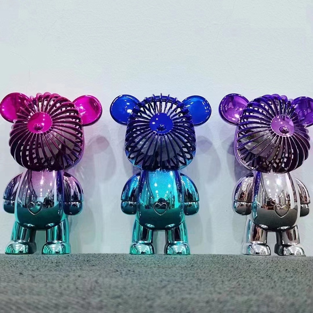 MVP2489 Quạt cầm tay có đế để bàn - quạt mini tích điện hình gấu sắc màu siêu hot